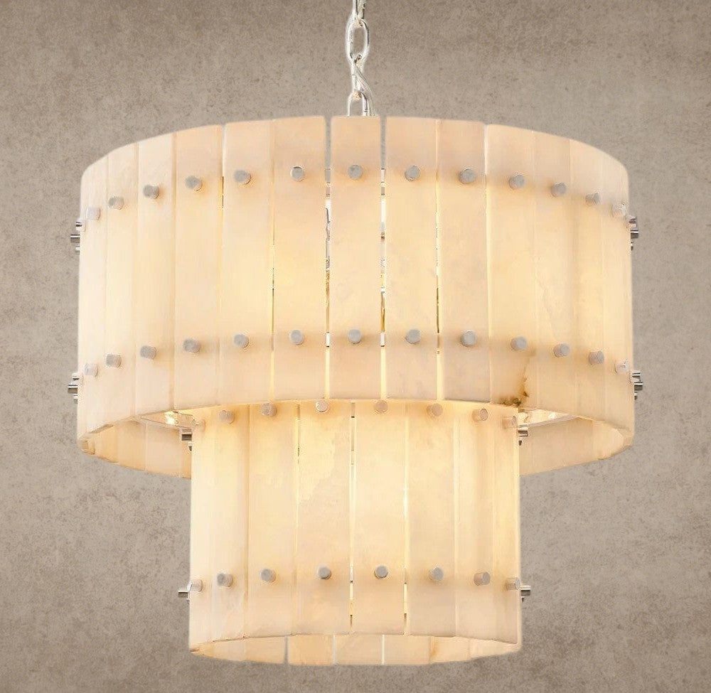 22" / Nickle San Marco Alabaster Round Tiered Chandelier 22", 37", 48", 60"