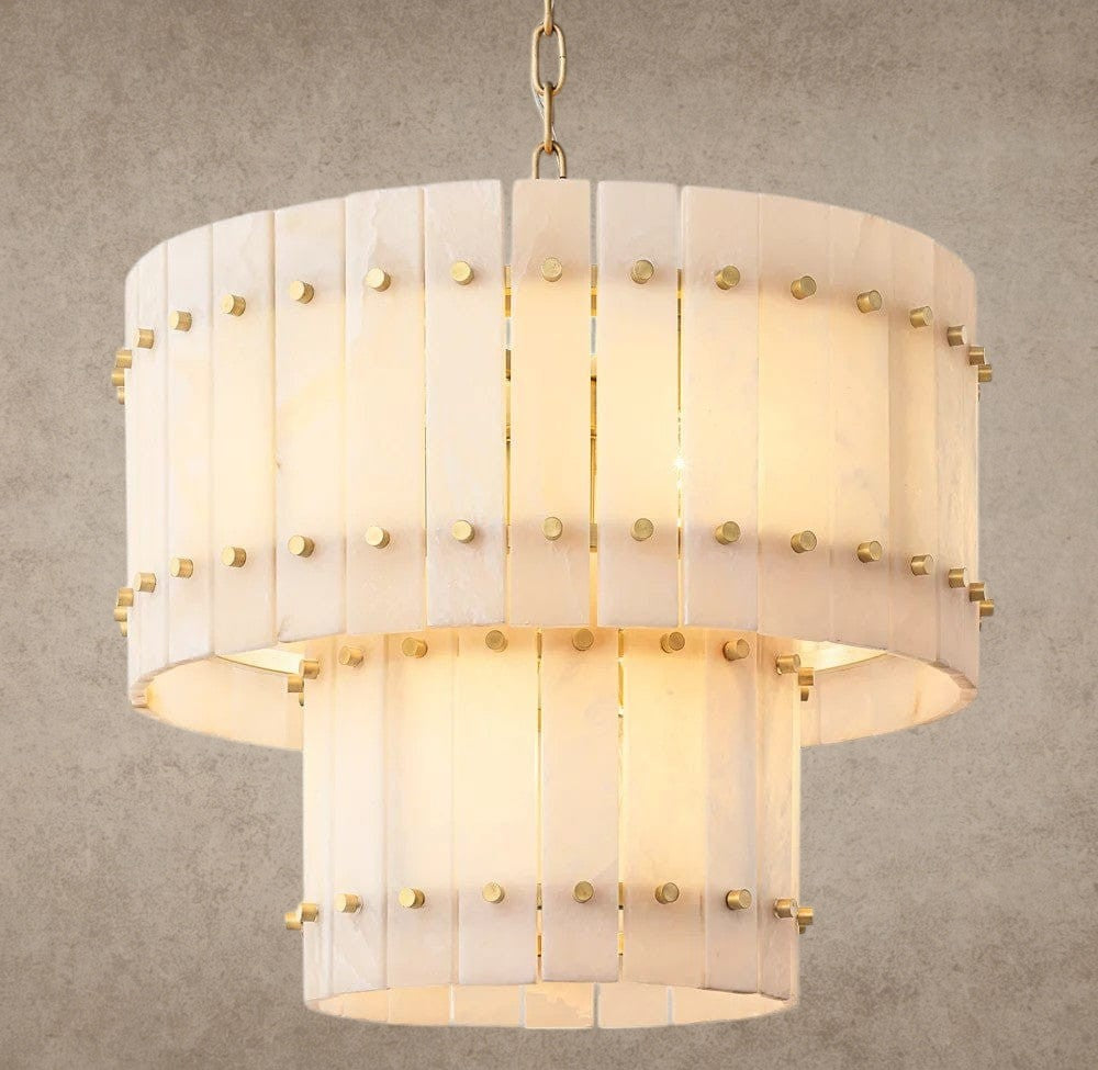 22" / Brass San Marco Alabaster Round Tiered Chandelier 22", 37", 48", 60"