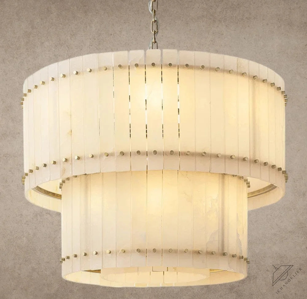 37" / Brass San Marco Alabaster Round Tiered Chandelier 22", 37", 48", 60"