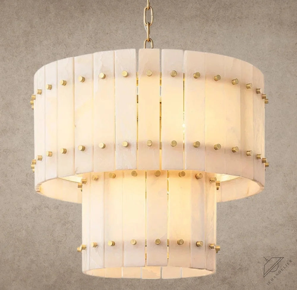 22" / Brass San Marco Alabaster Round Tiered Chandelier 22", 37", 48", 60"