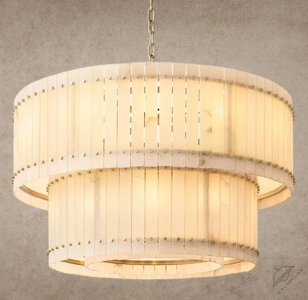 48" / Brass San Marco Alabaster Round Tiered Chandelier 22", 37", 48", 60"