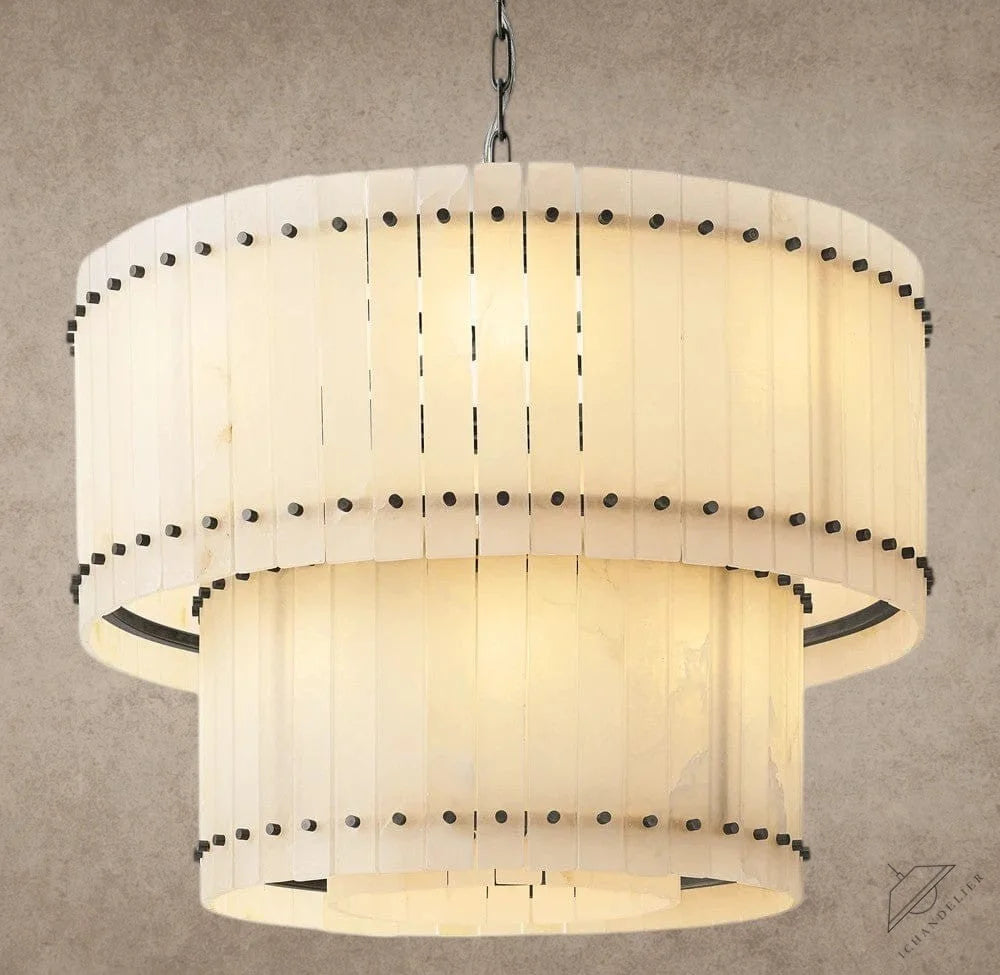 37" / Bronze San Marco Alabaster Round Tiered Chandelier 22", 37", 48", 60"