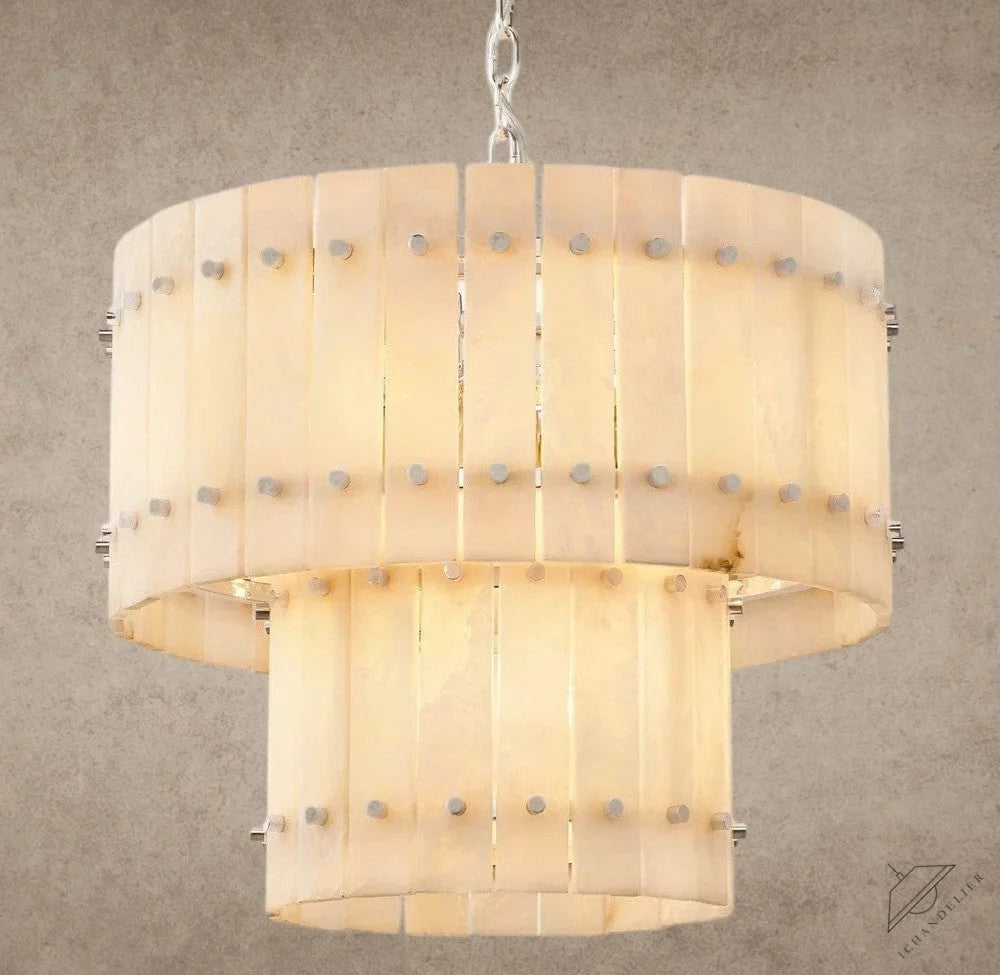 22" / Nickle San Marco Alabaster Round Tiered Chandelier 22", 37", 48", 60"