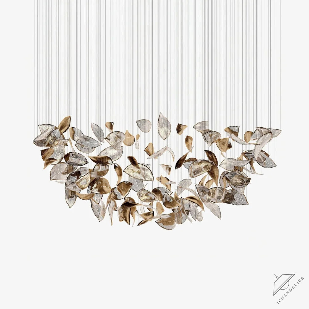 ∅ 47.2″ x 78.7″ / Dia 120cm x 200cm / Gold & Clear Shake Leaves Chandelier