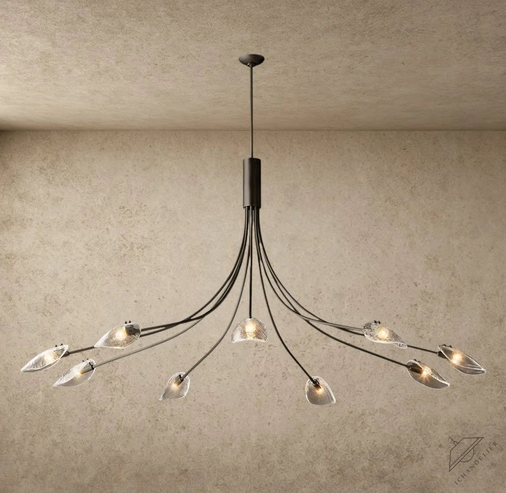 ichandelier Shell Clear Glass Chandelier with curved metal rods and decorative spherical shades