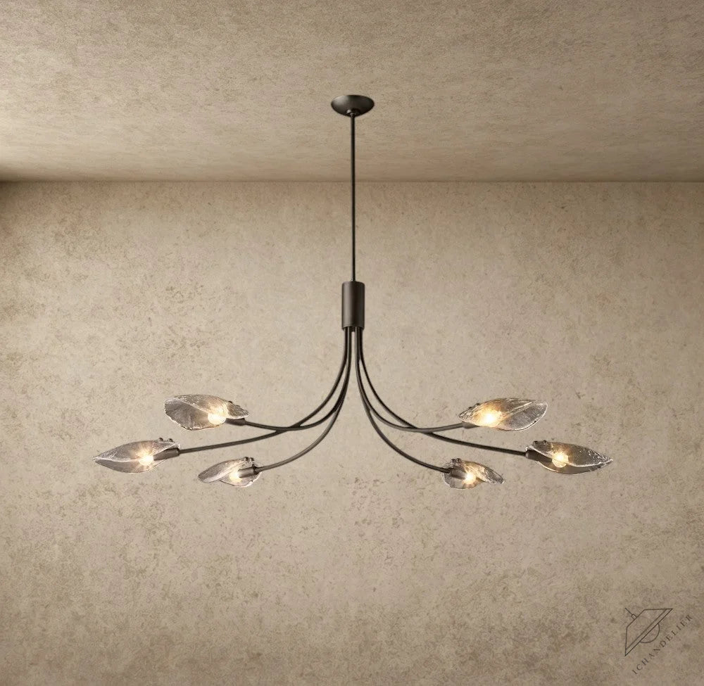 ichandelier Shell Clear Glass Chandelier with curved metal rods and decorative spherical shades