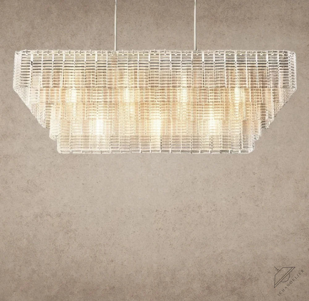 Nickle Sirene Clear Glass Rectangular Chandelier 59"