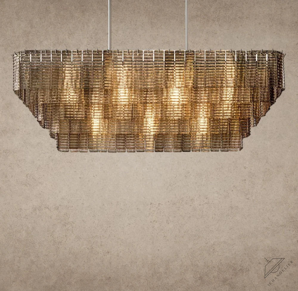 ichandelier Sirene Smoke Glass Rectangular Chandelier, 59 inch, 77 inch, modern pendant light with smoke glass
