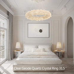 Amber Kandace Round Rock Crystal Pendant Light Modern Chandelier for Living Room 24'', 31.5'', 40'', 47''
