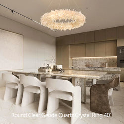 Amber Kandace Round Rock Crystal Pendant Light Modern Chandelier for Living Room 24'', 31.5'', 40'', 47''