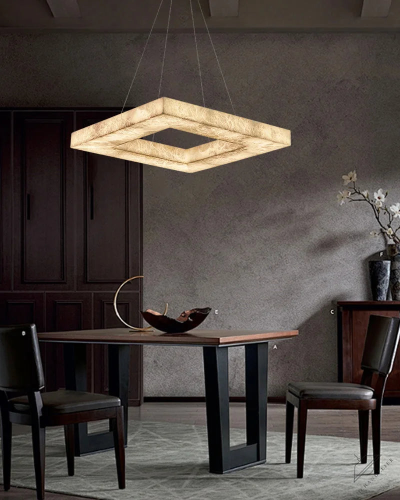 Square/Rectangle Large Alabaster Chandelier, 20 inch 24 inch 32 inch 40 inch 58 inch 60 inch 71 inch 79 inch Dia