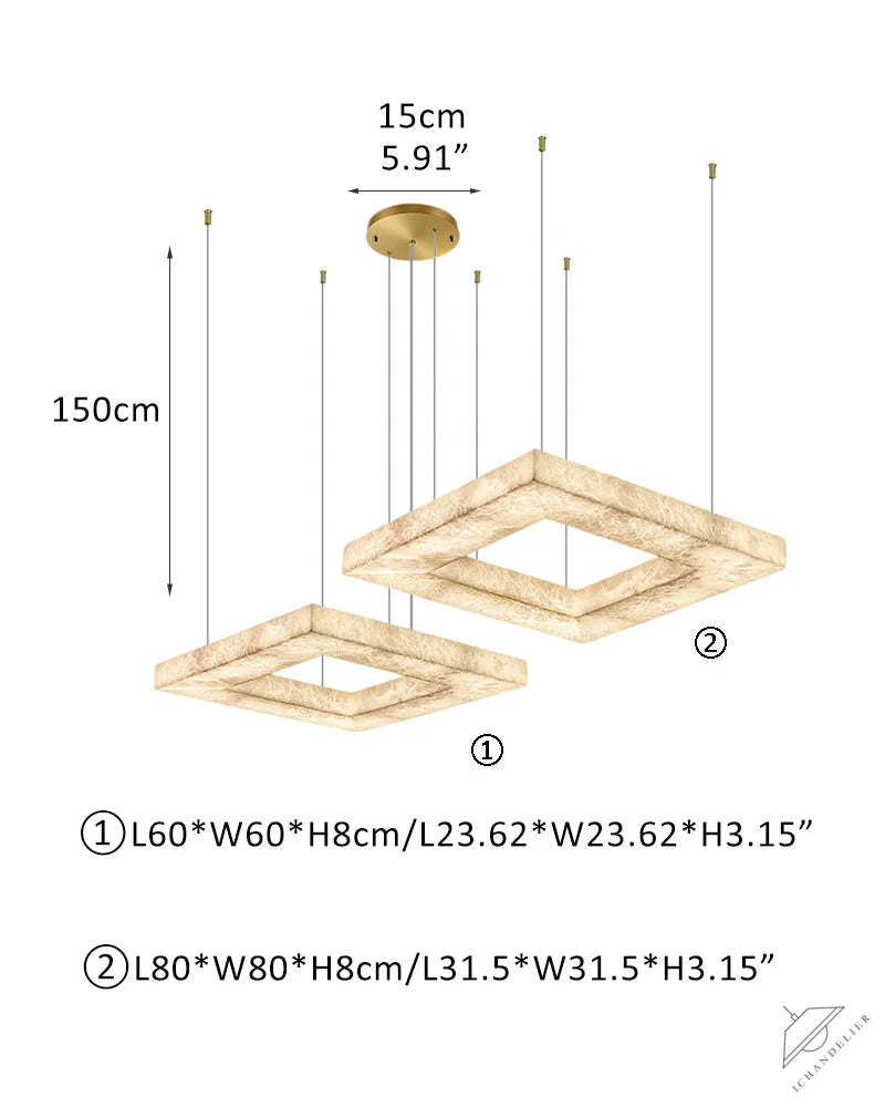 Square/Rectangle Large Alabaster Chandelier, 20 inch 24 inch 32 inch 40 inch 58 inch 60 inch 71 inch 79 inch Dia