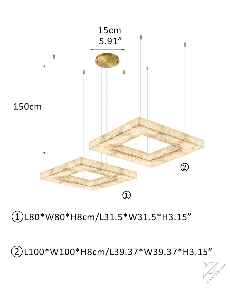 Square/Rectangle Large Alabaster Chandelier, 20 inch 24 inch 32 inch 40 inch 58 inch 60 inch 71 inch 79 inch Dia
