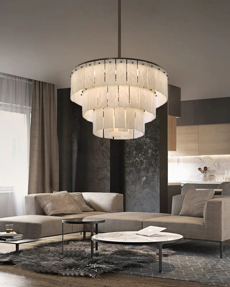 Stairwell Luxury Modern LED High Ceiling Large Alabaster Chandelier
