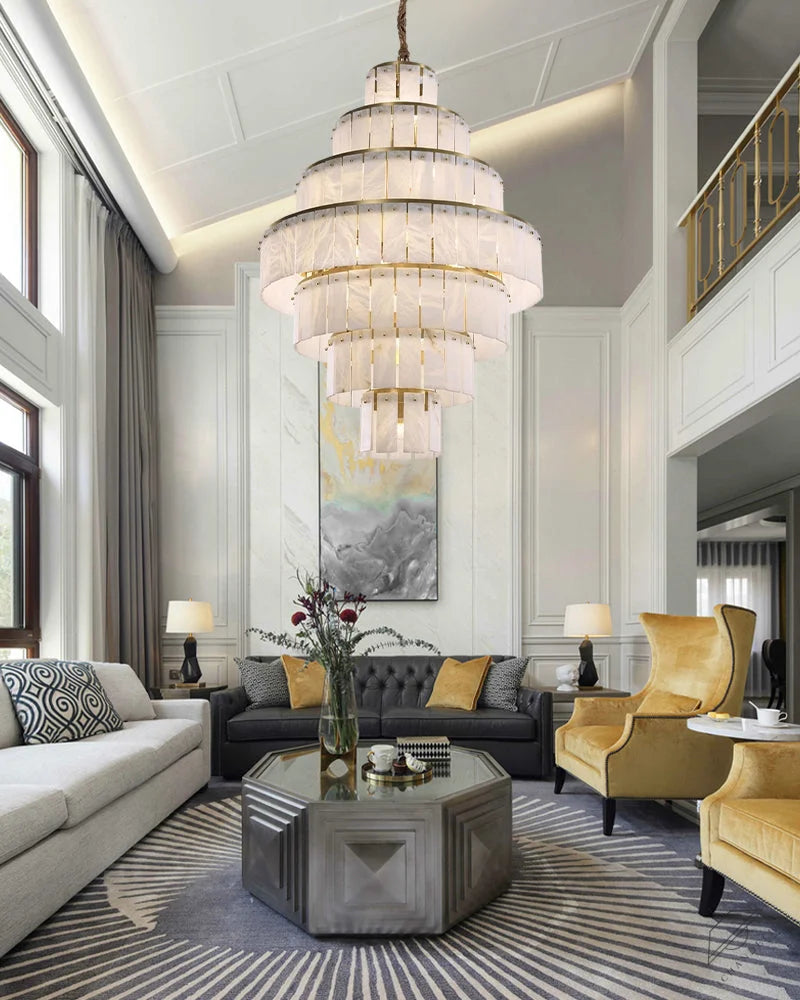 Stairwell Luxury Modern LED High Ceiling Large Alabaster Chandelier