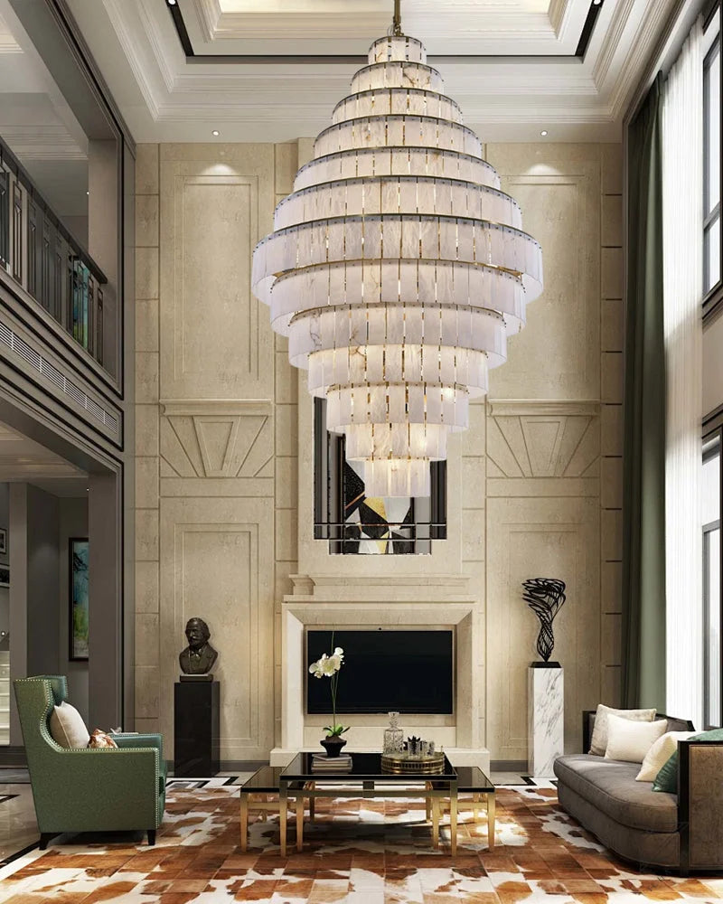 Stairwell Luxury Modern LED High Ceiling Large Alabaster Chandelier