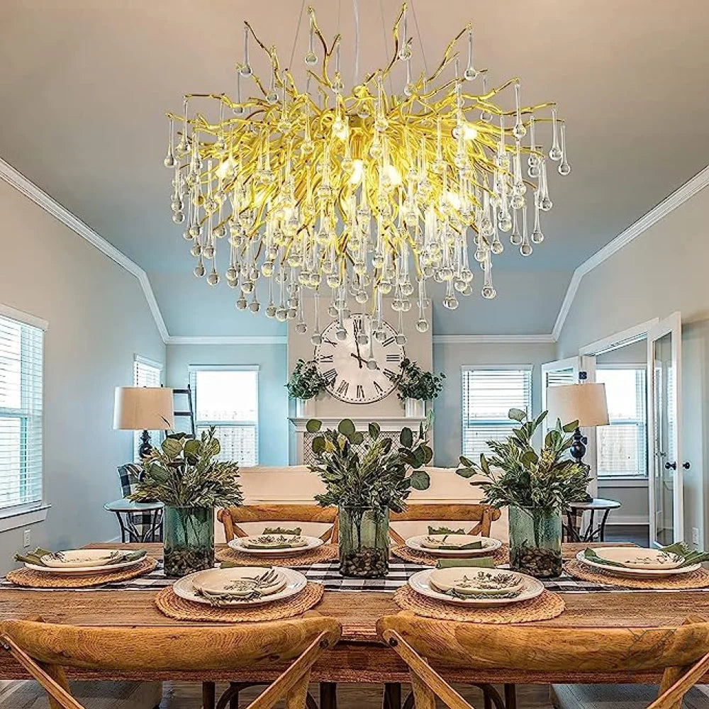 Stunning Tree Branch Crystal Chandelier with Clear Teardrop-shaped for Living/Dining Room