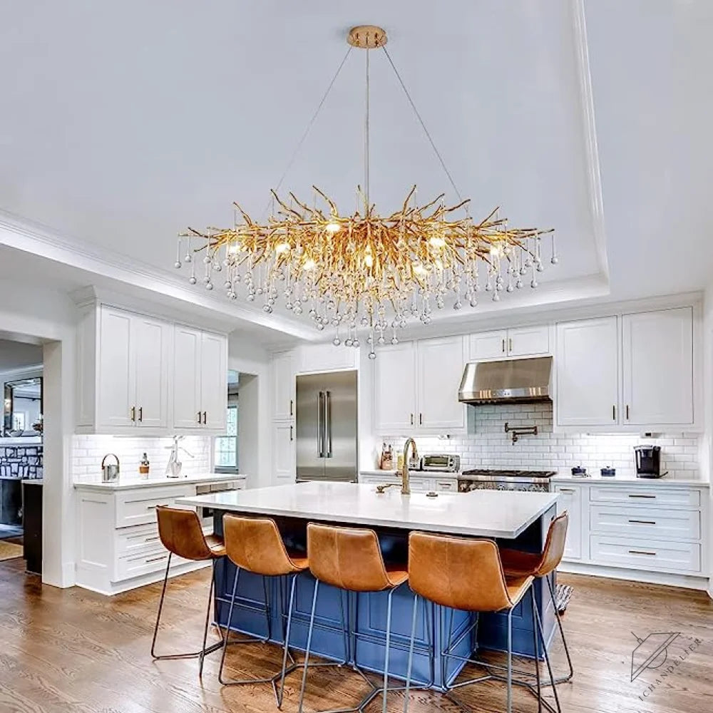 Stunning Tree Branch Crystal Chandelier with Clear Teardrop-shaped for Living/Dining Room