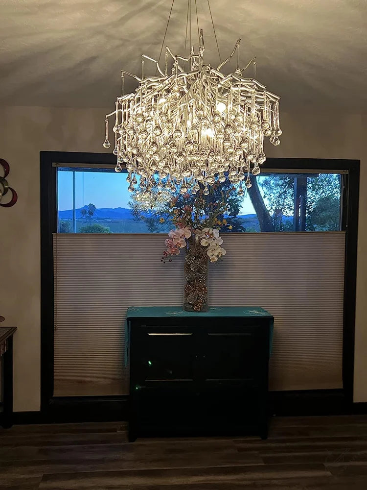 Stunning Tree Branch Crystal Chandelier with Clear Teardrop-shaped for Living/Dining Room