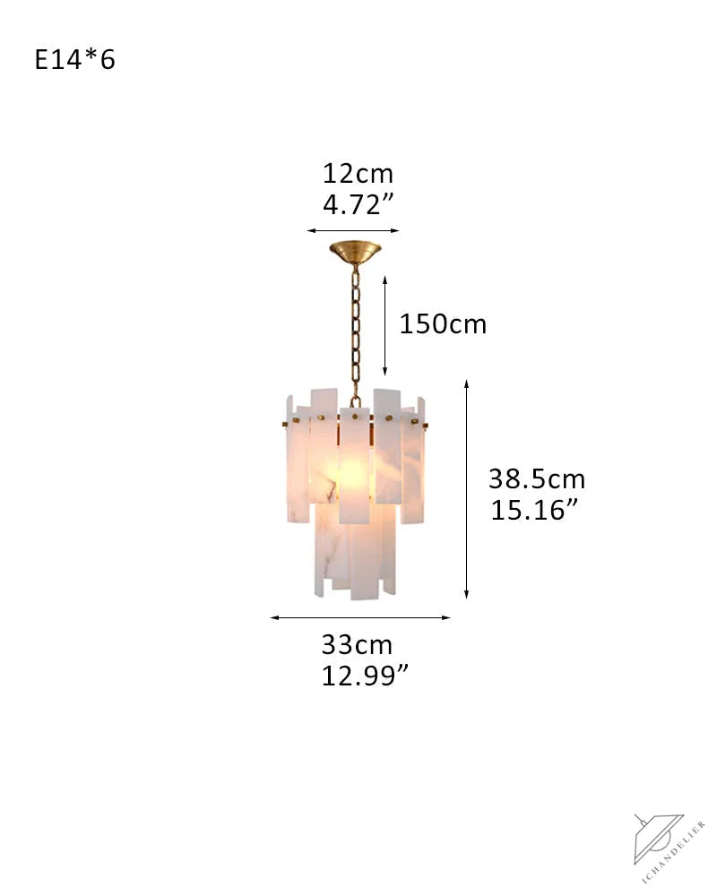 Tired Alabaster marble Cluster Chandelier 13 inch with adjustable chain