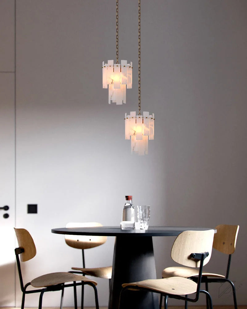 Tired Alabaster marble Cluster Chandelier 13 inch with adjustable chain