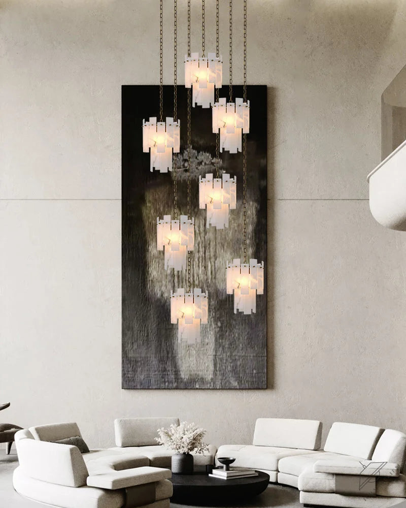 Tired Alabaster marble Cluster Chandelier 13 inch with adjustable chain