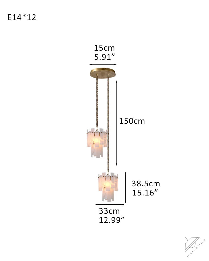 Tired Alabaster marble Cluster Chandelier 13 inch with adjustable chain