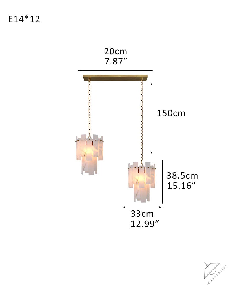 Tired Alabaster marble Cluster Chandelier 13 inch with adjustable chain