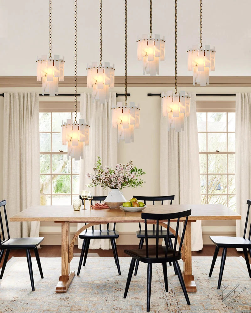 Tired Alabaster marble Cluster Chandelier 13 inch with adjustable chain