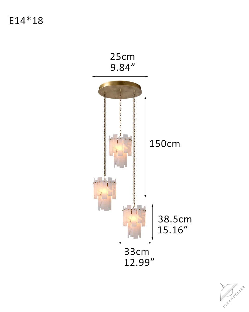 Tired Alabaster marble Cluster Chandelier 13 inch with adjustable chain