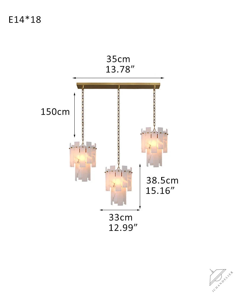 Tired Alabaster marble Cluster Chandelier 13 inch with adjustable chain