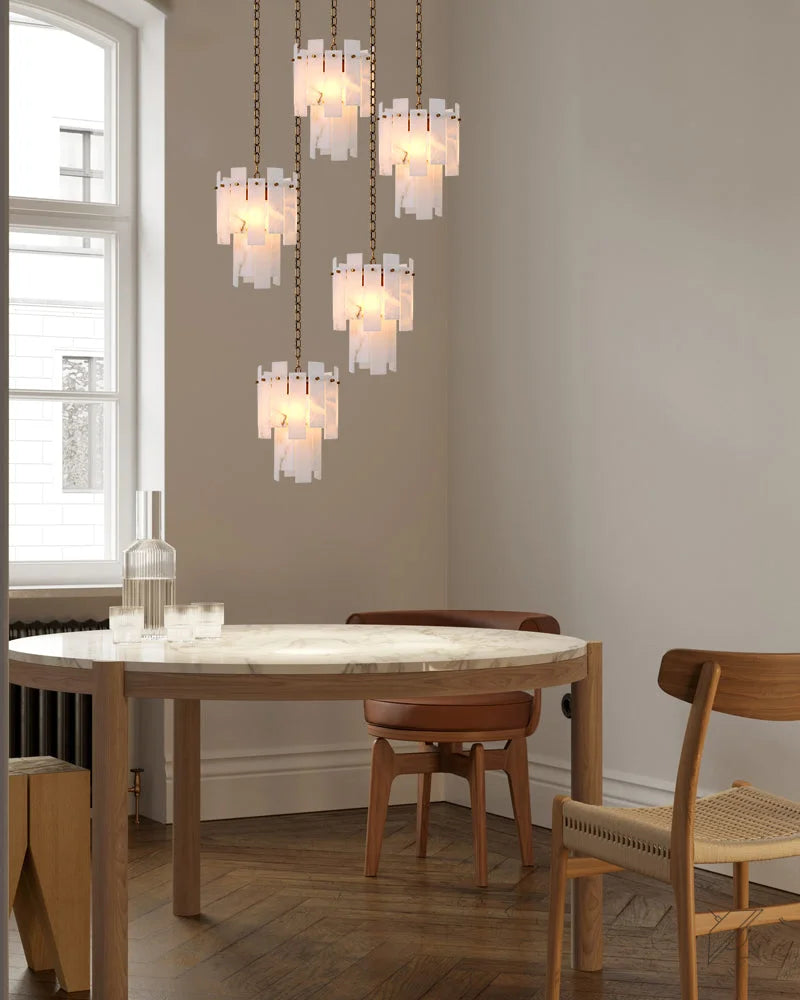 Tired Alabaster marble Cluster Chandelier 13 inch with adjustable chain