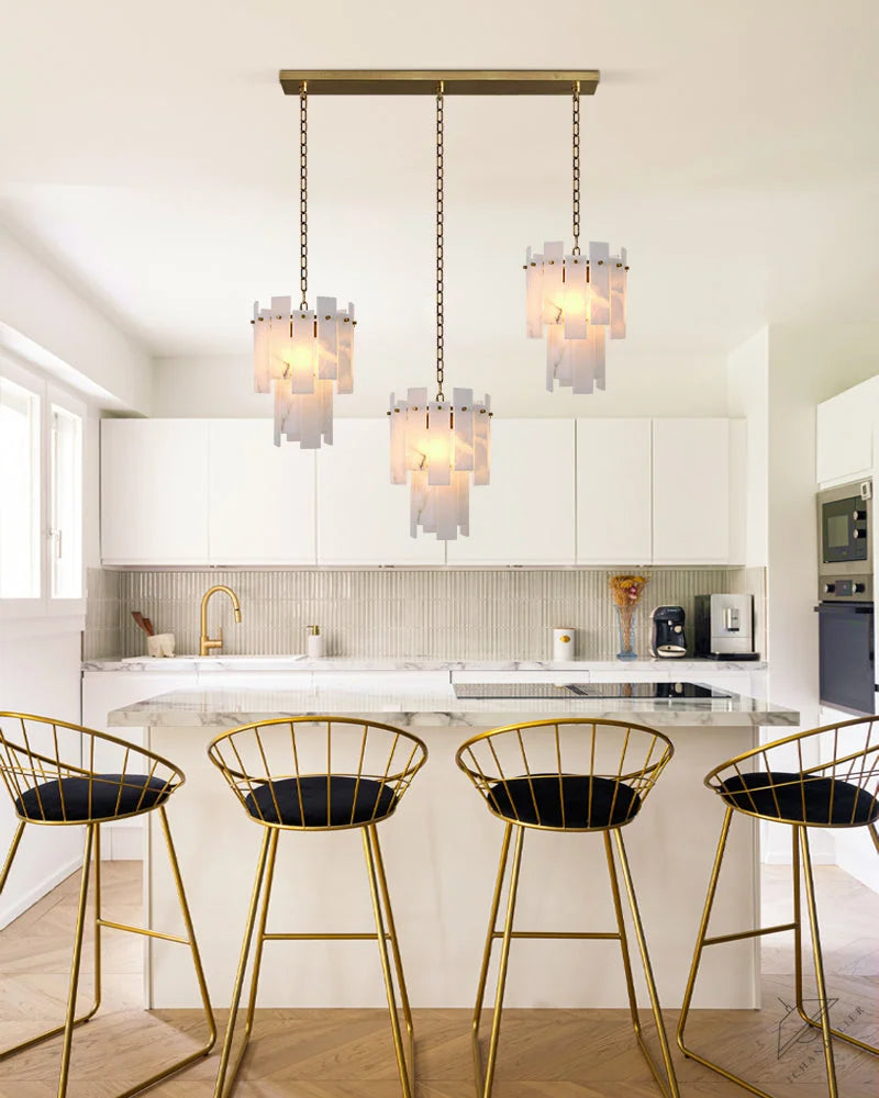 Tired Alabaster marble Cluster Chandelier 13 inch with adjustable chain