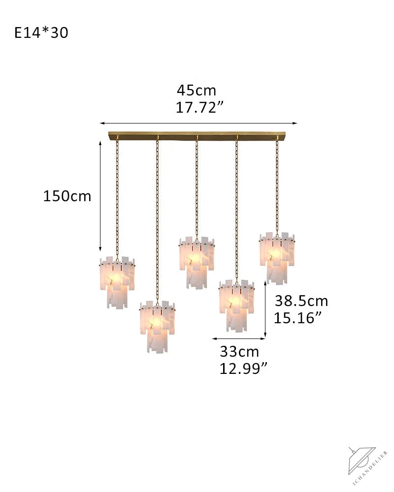 Tired Alabaster marble Cluster Chandelier 13 inch with adjustable chain