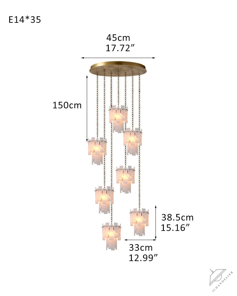 Tired Alabaster marble Cluster Chandelier 13 inch with adjustable chain