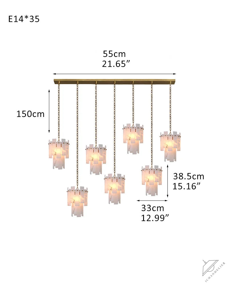 Tired Alabaster marble Cluster Chandelier 13 inch with adjustable chain