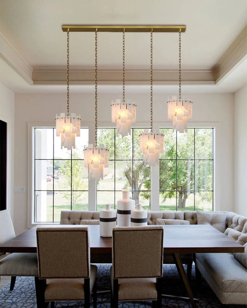 Tired Alabaster marble Cluster Chandelier 13 inch with adjustable chain
