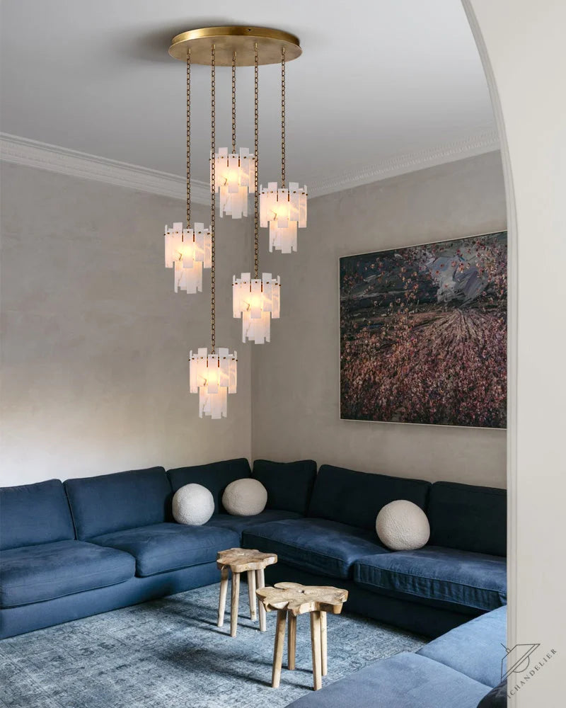 Tired Alabaster marble Cluster Chandelier 13 inch with adjustable chain