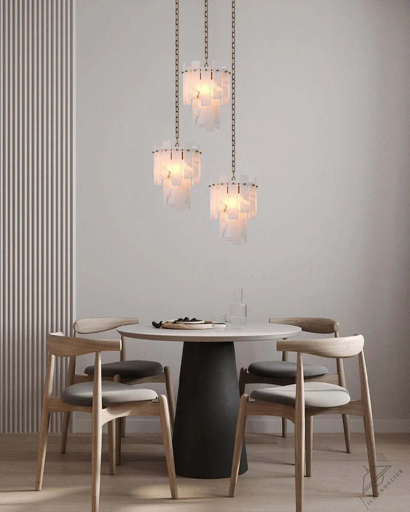 Tired Alabaster marble Cluster Chandelier 13 inch with adjustable chain