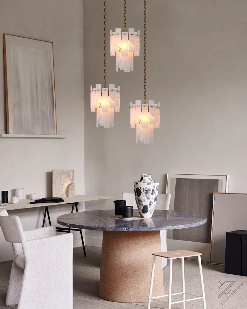 Tired Alabaster marble Cluster Chandelier 13 inch with adjustable chain