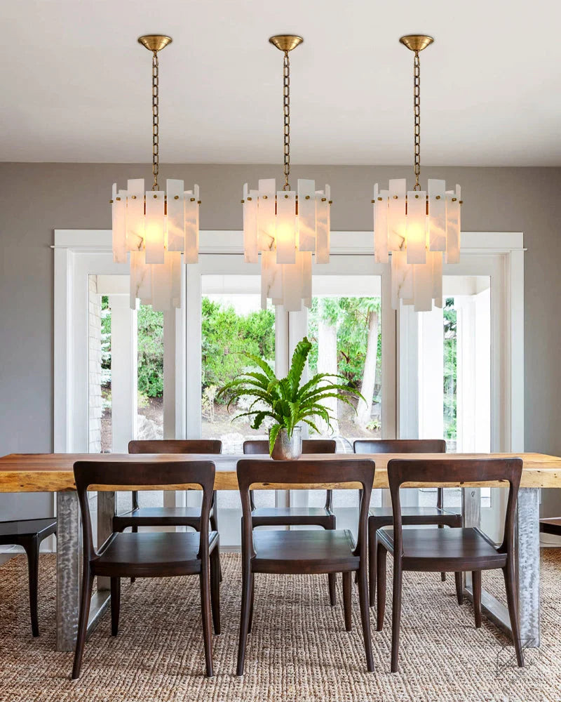 Tired Alabaster marble Cluster Chandelier 13 inch with adjustable chain