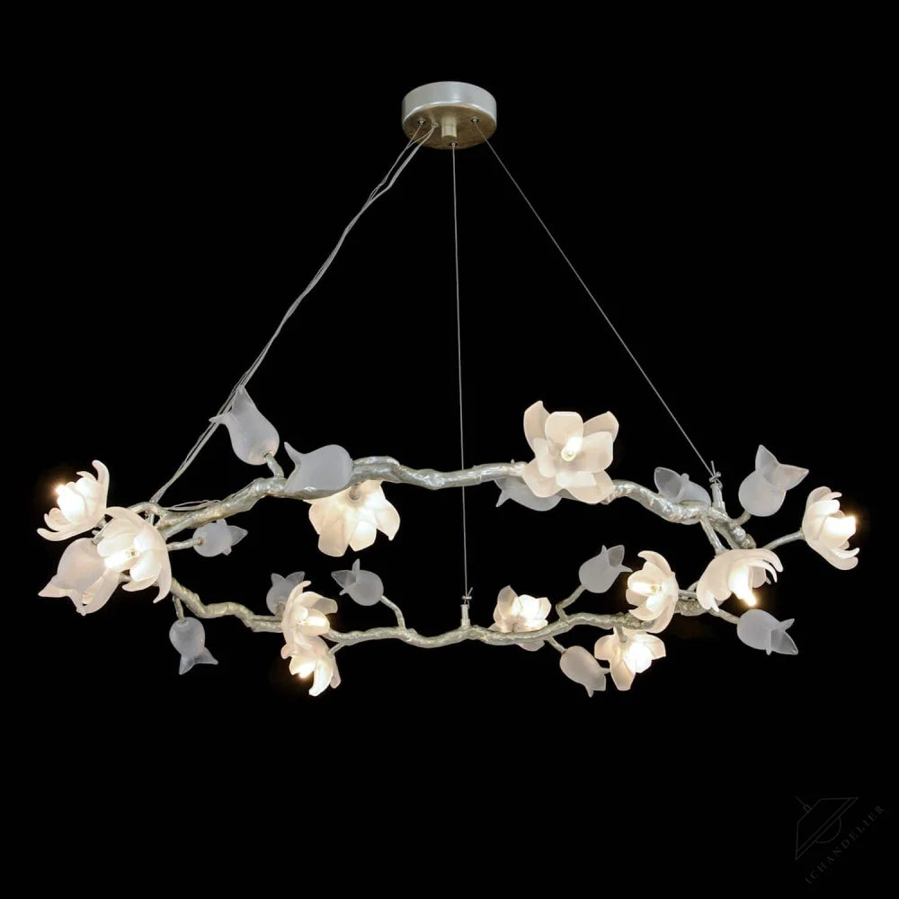 Tulip Glass Silver Leaf Twelve-Light Halo Chandelier
