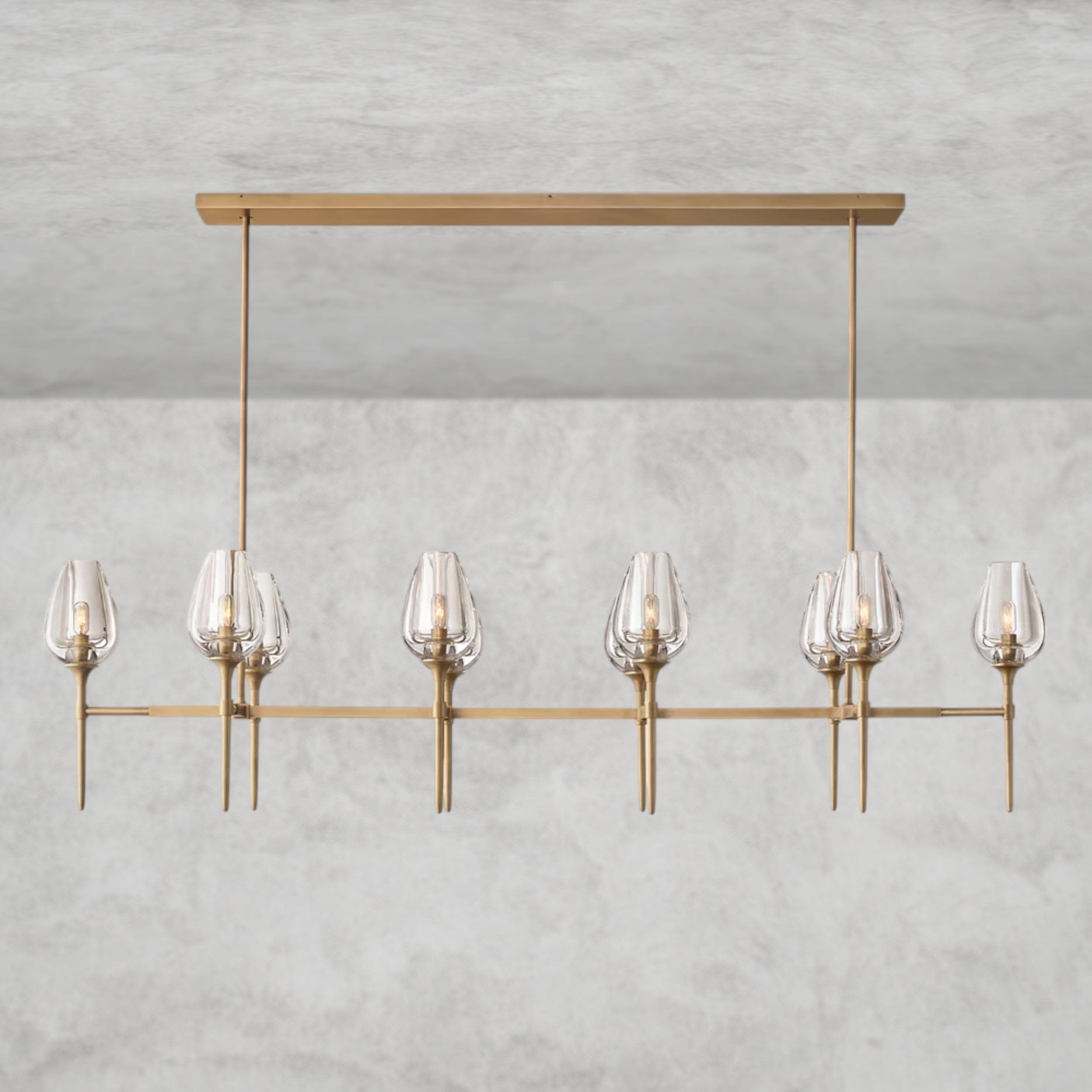 65" / Brass Tulip Linear Chandelier 52", 65"