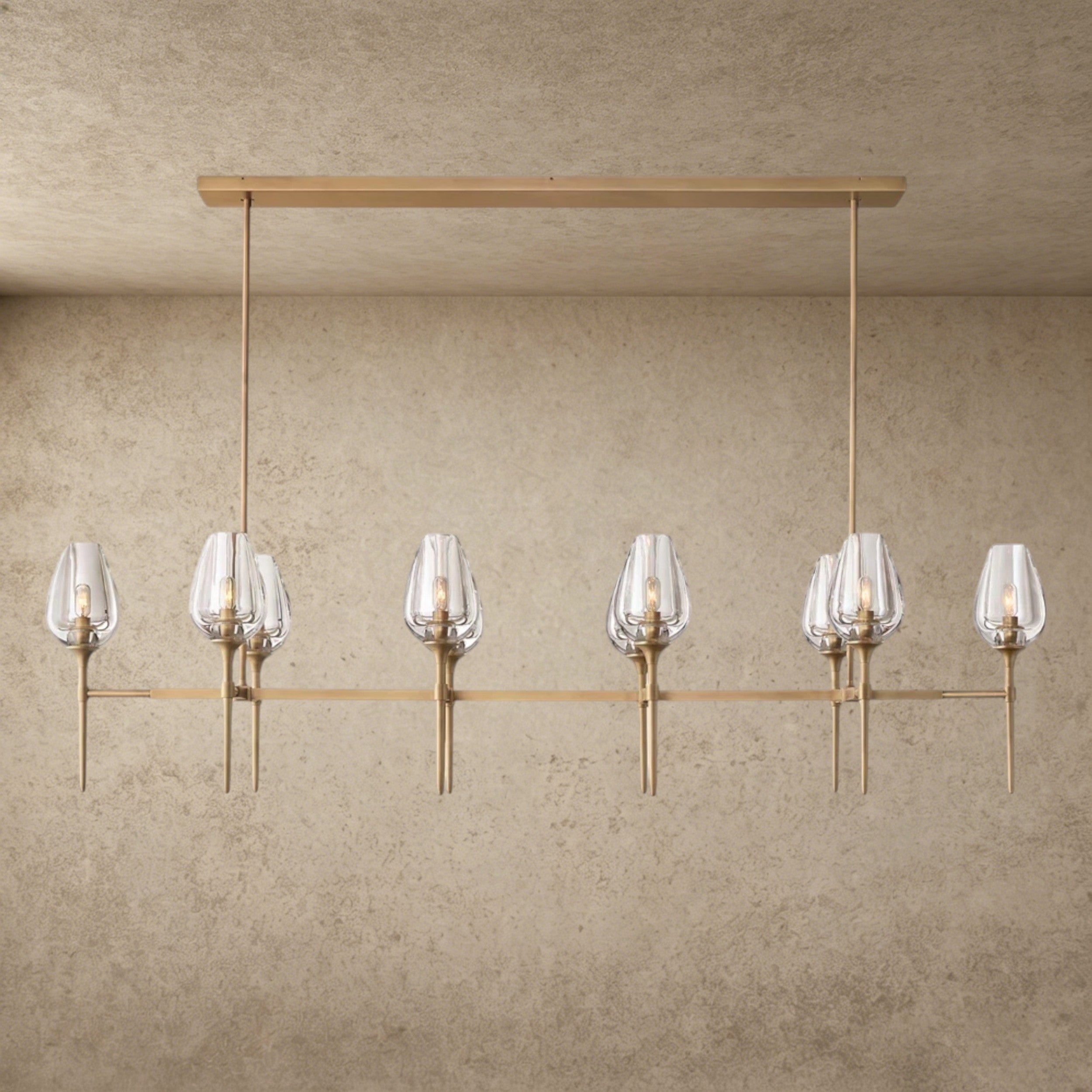 65" / Brass Tulip Linear Chandelier 52", 65"