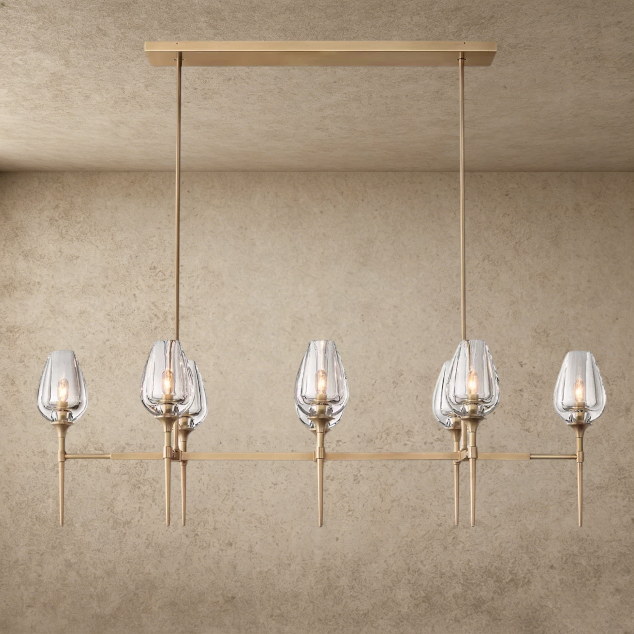 52" / Brass Tulip Linear Chandelier 52", 65"
