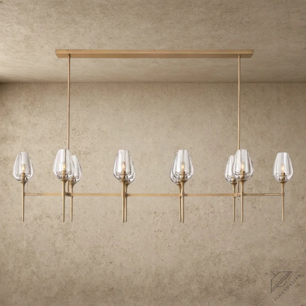 65" / Brass Tulip Linear Chandelier 52", 65"