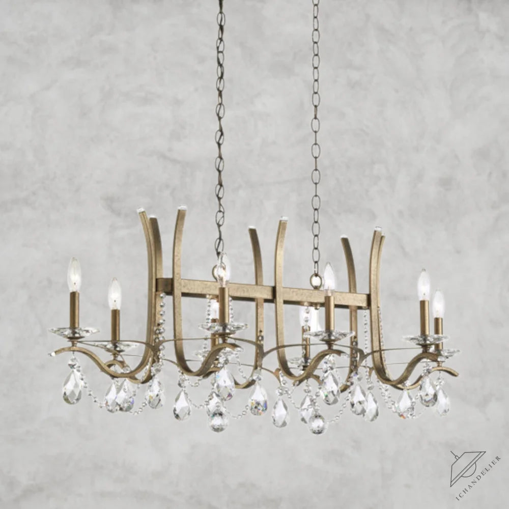 Etruscan Gold / Clear Heritage Crystal Vesca Long Chandelier 46"
