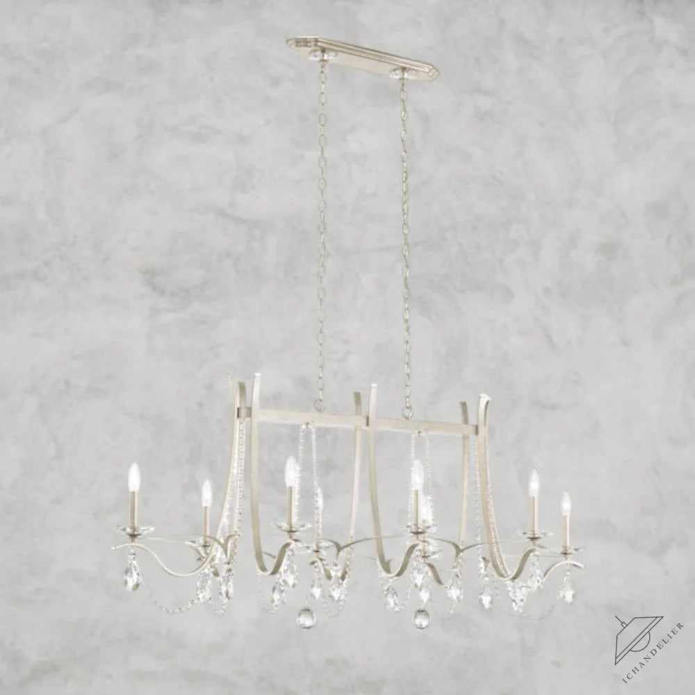 Antique Silver / Clear Heritage Crystal Vesca Long Chandelier 58"