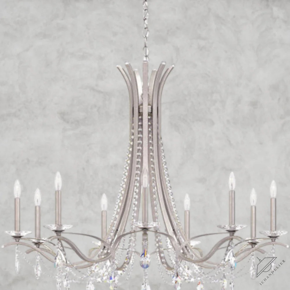 Antique Silver / Clear Heritage Crystal Vesca Round Chandelier 45"