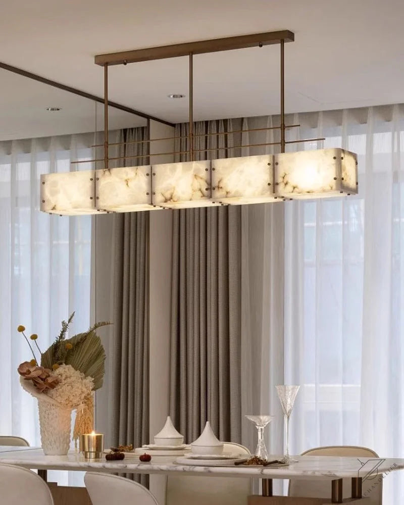 Vintage Alabaster & Gold Long Chandelier 48“60”71 inch with Metal Rod